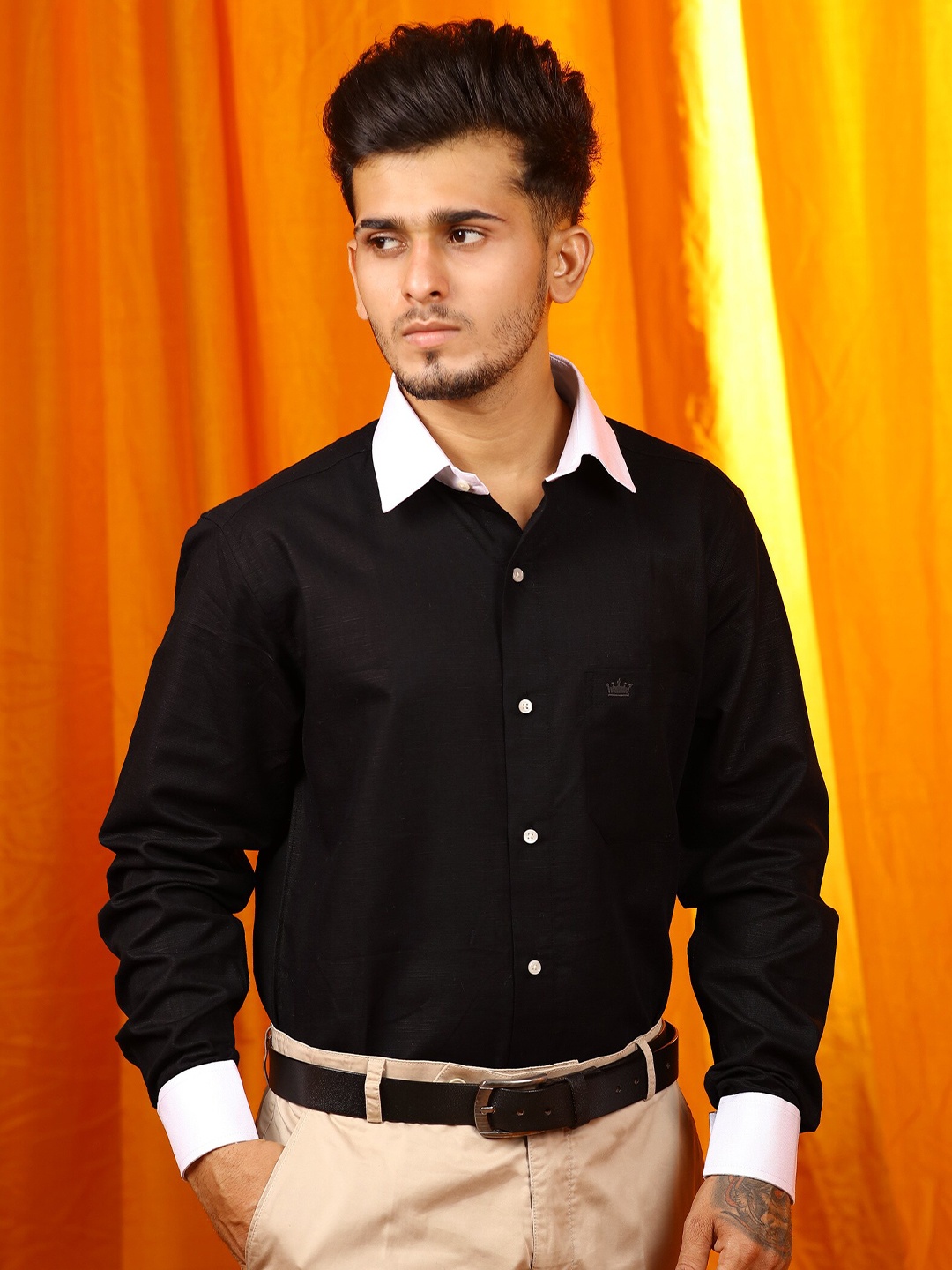 

FRENCH CROWN Men Black Standard Formal Shirt