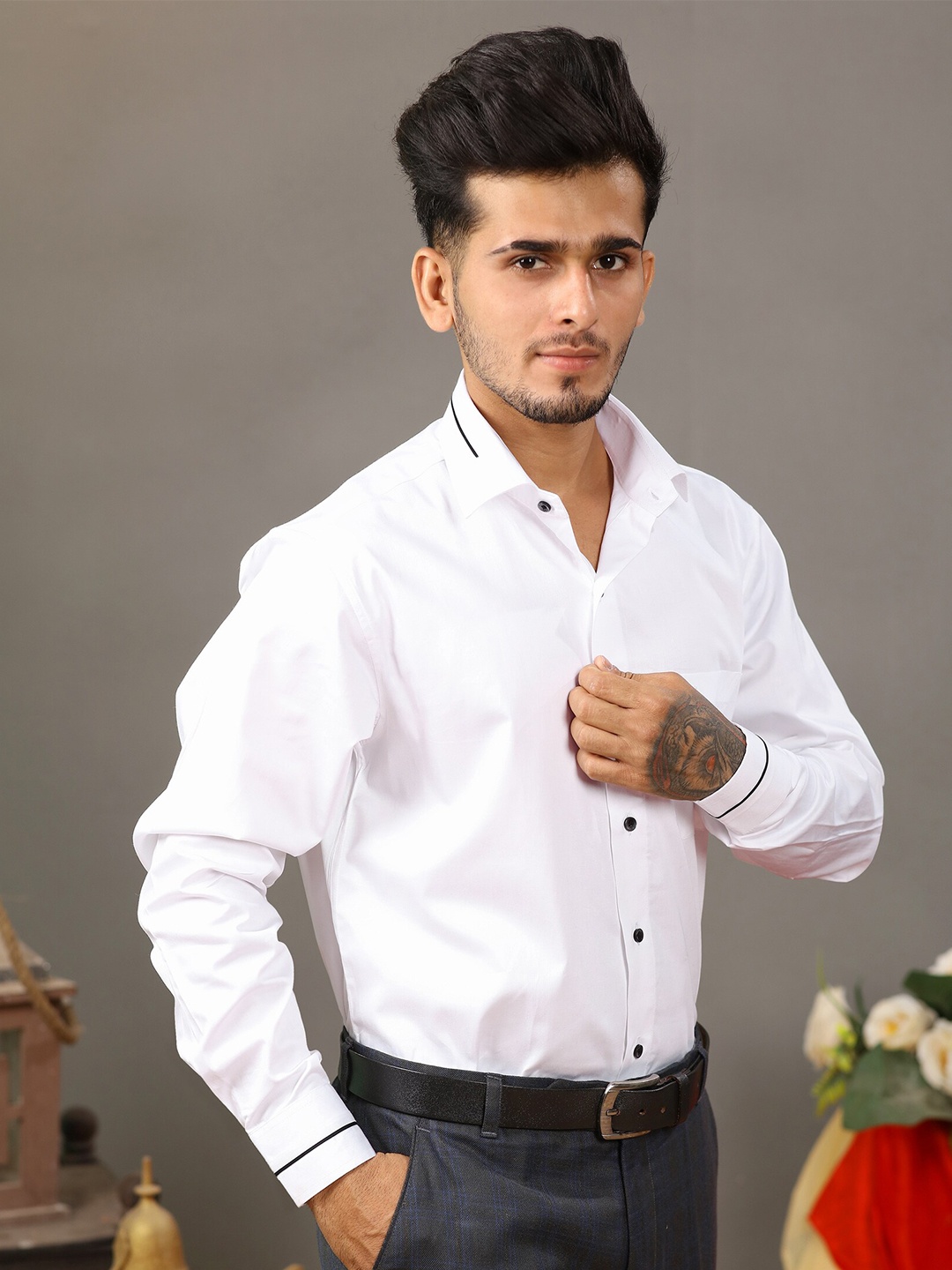 

FRENCH CROWN Men White Solid Standard Soft Giza Cotton Formal Shirt