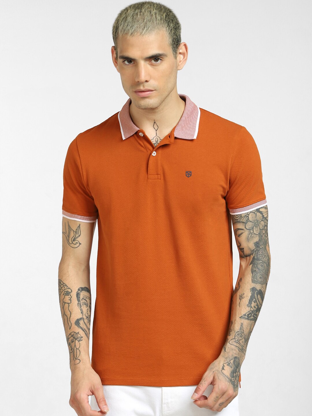 

Jack & Jones Men Brown Polo Collar Slim Fit T-shirt