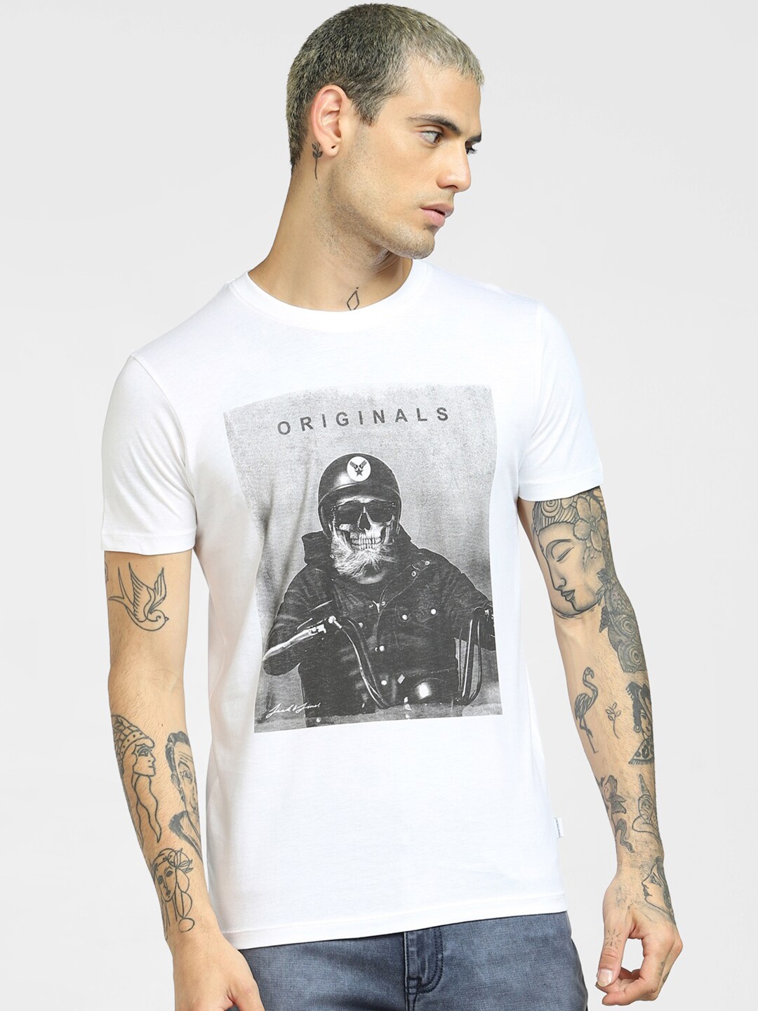 

Jack & Jones Men White Printed Slim Fit T-shirt