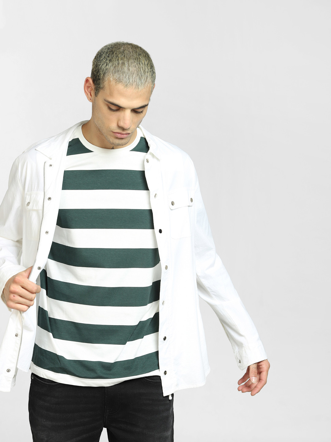 

Jack & Jones Men Green Striped T-shirt
