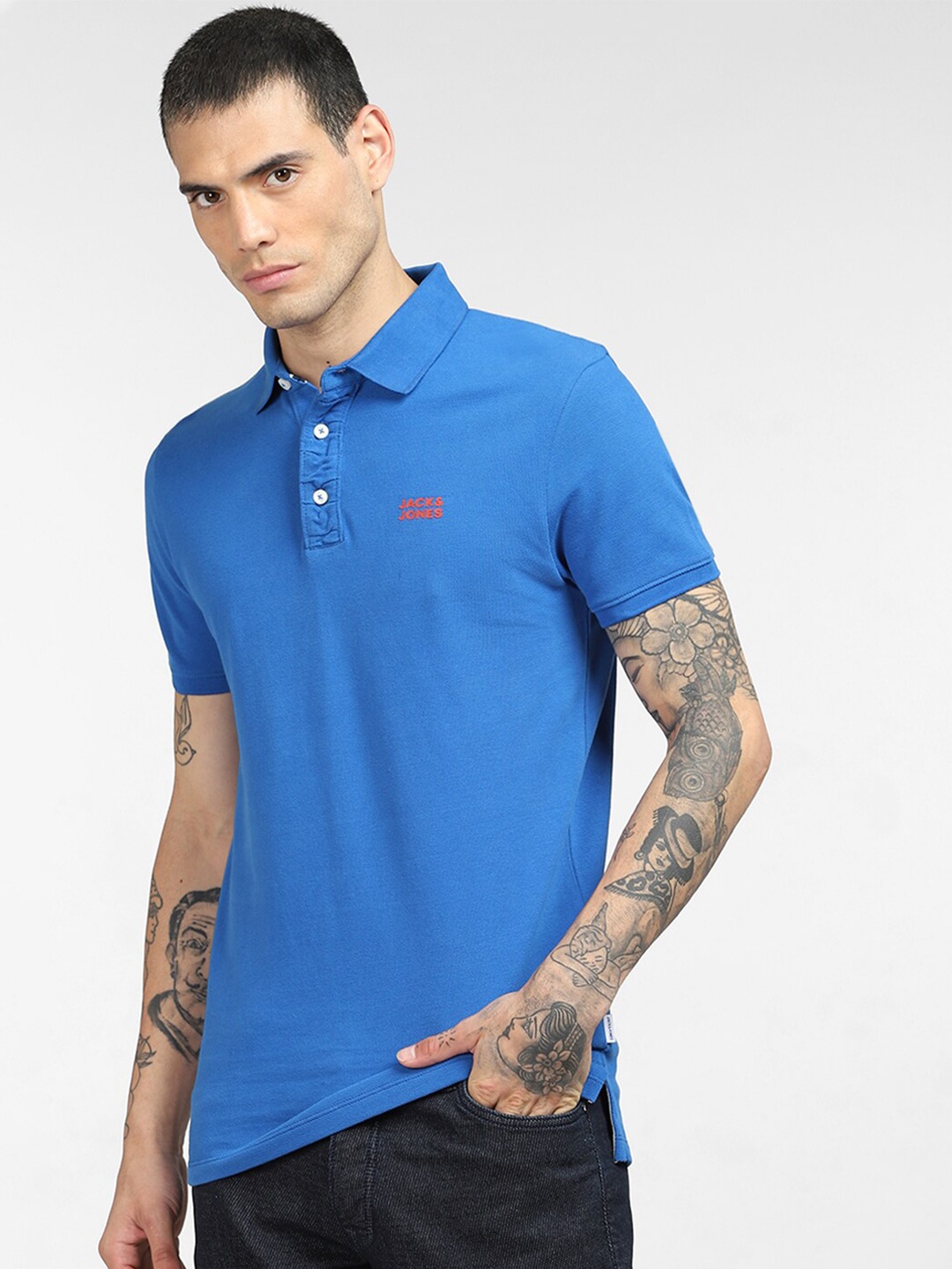 

Jack & Jones Men Blue Polo Collar Slim Fit T-shirt