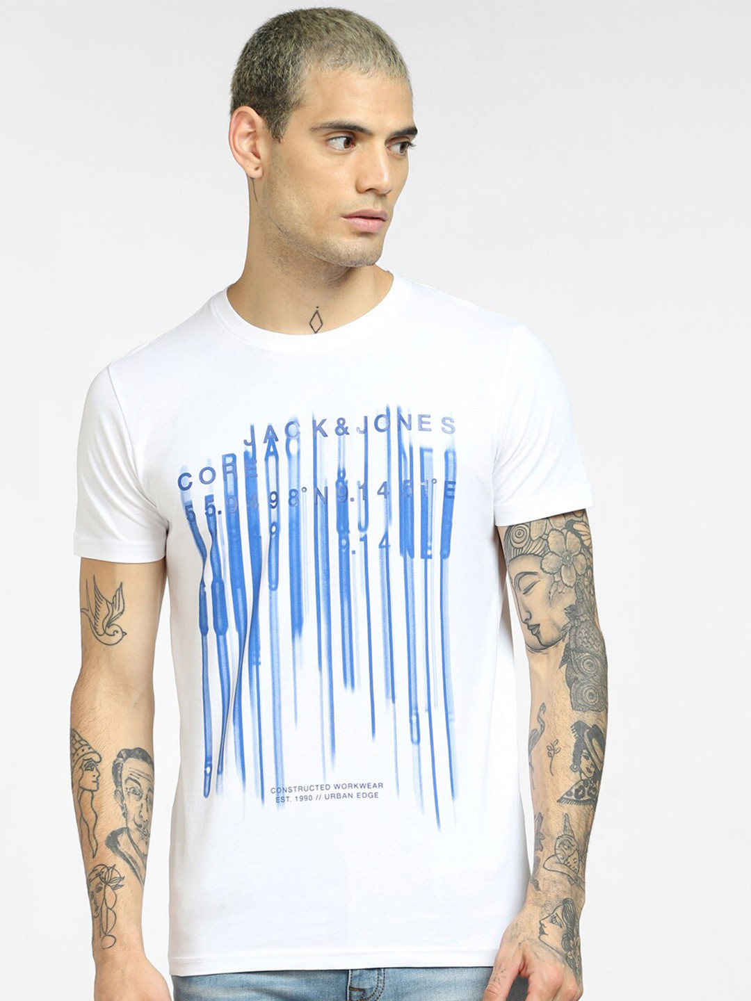 

Jack & Jones Men White Typography Printed Slim Fit T-shirt
