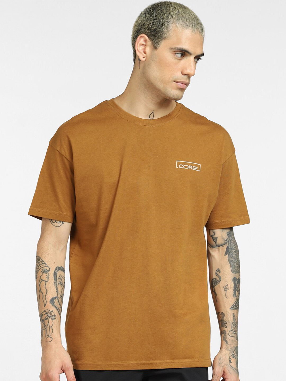 

Jack & Jones Men Brown Solid Cotton T-shirt