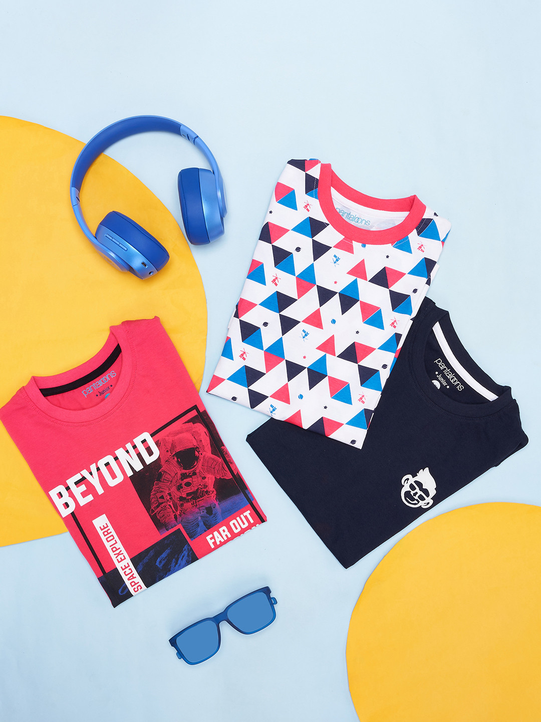 

Pantaloons Junior Pack of 3 Boys Navy Blue & Pink Printed Cotton T-shirt