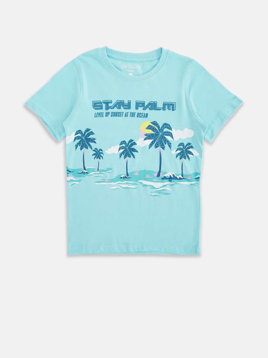

Pantaloons Junior Boys Turquoise Blue Printed Tropical T-shirt