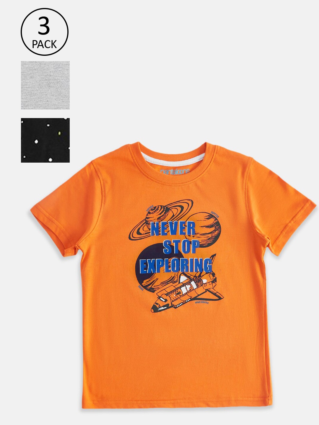 

Pantaloons Junior Boys Pack Of 3 Grey & Orange Printed T-shirt