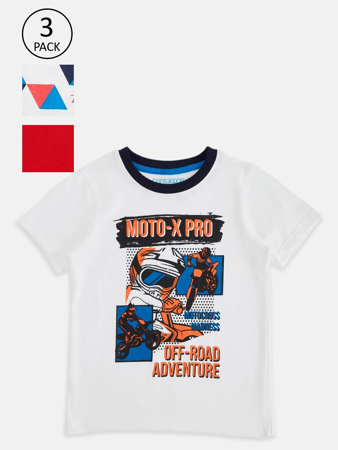 

Pantaloons Junior Boys Pack Of 3 Multicoloured Printed Pure Cotton T-shirt, Multi