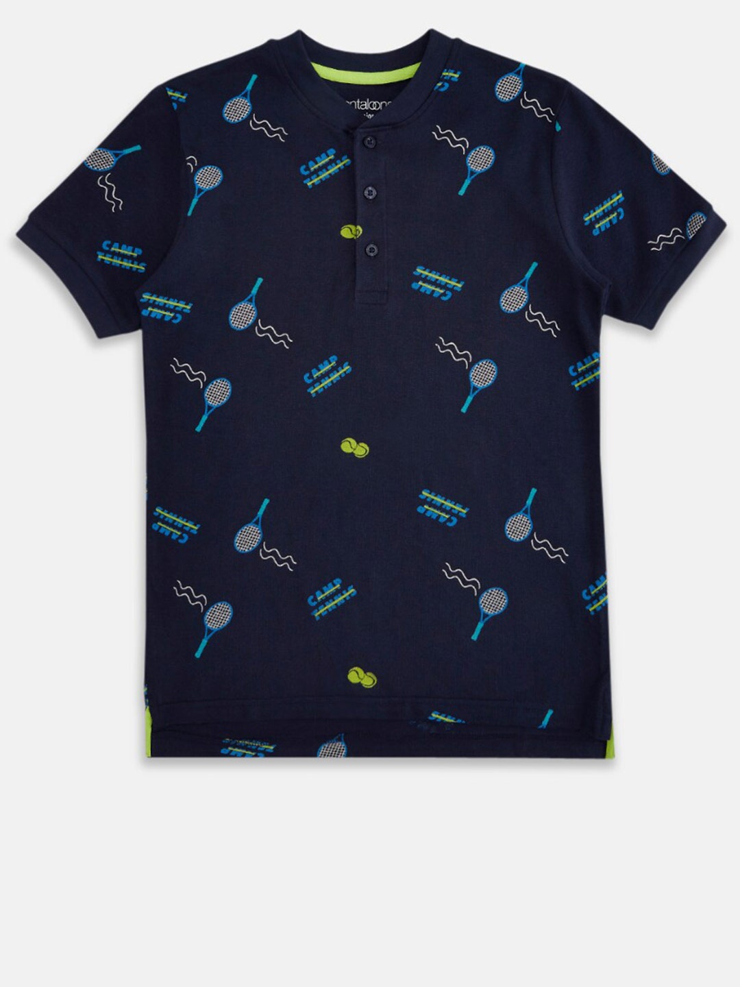 

Pantaloons Junior Boys Navy Blue Printed Henley Neck T-shirt