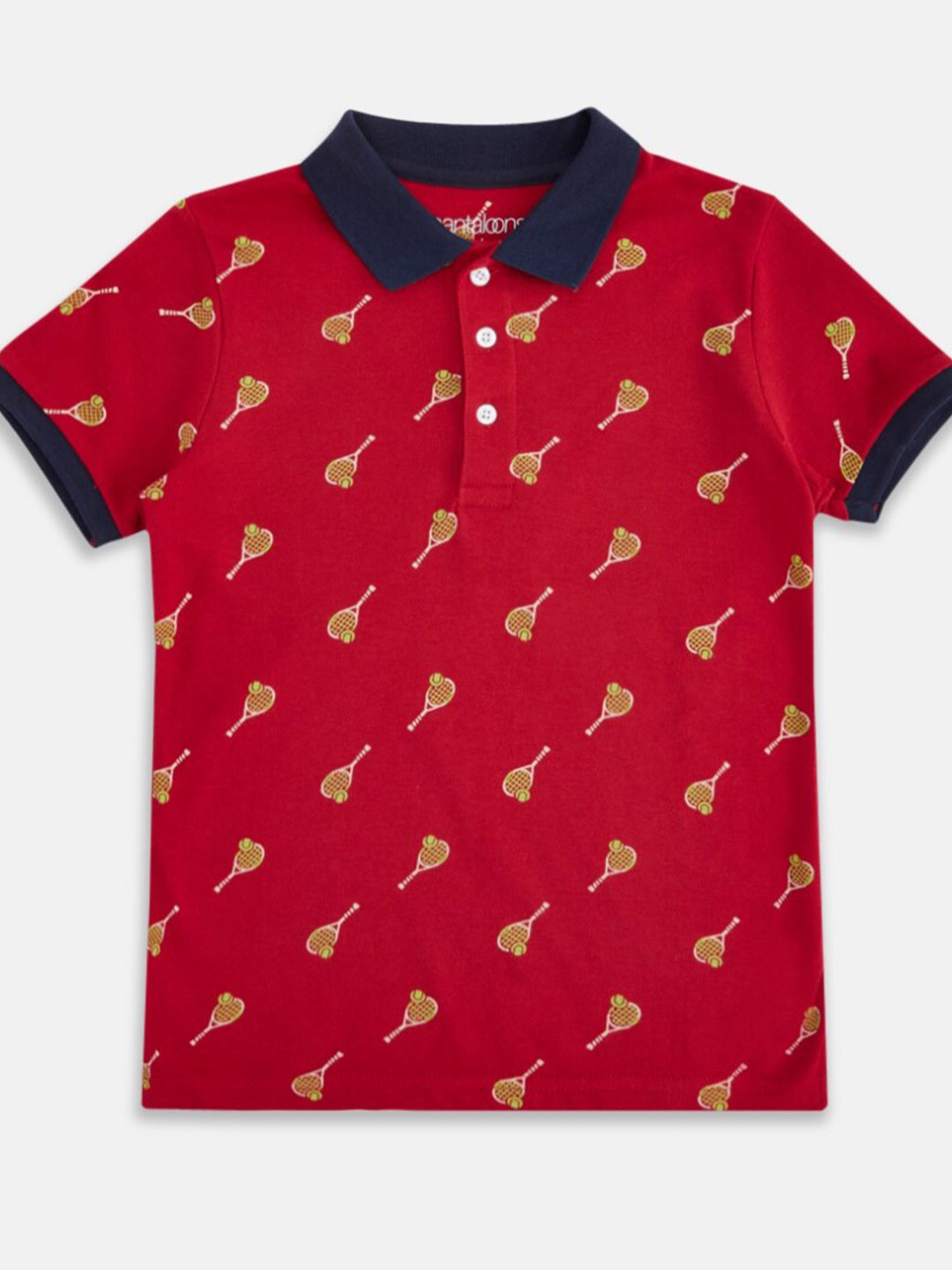 

Pantaloons Junior Boys Maroon & Navy Blue Printed Polo Collar T-shirt