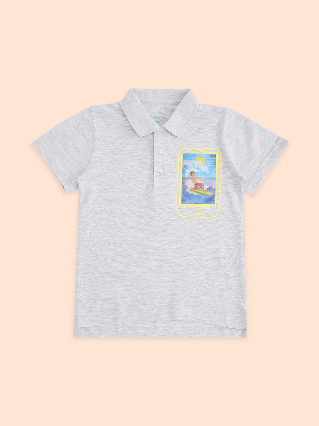 

Pantaloons Junior Boys Grey Melange & Blue Polo Collar T-shirt