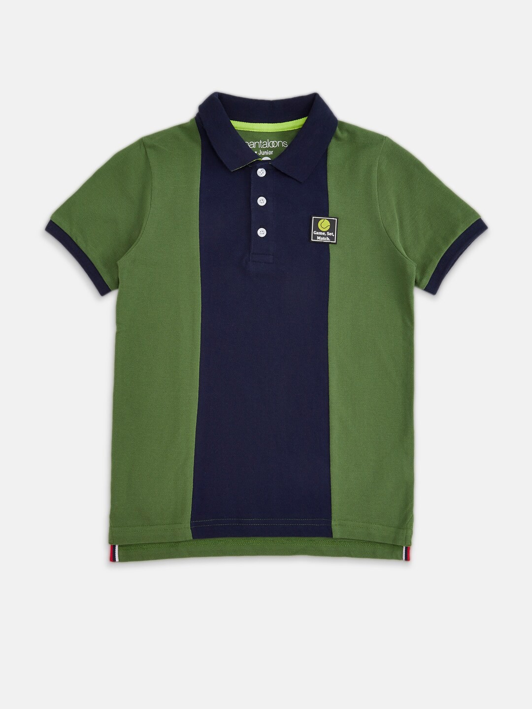 

Pantaloons Junior Boys Green & Blue Colourblocked Polo Collar T-shirt