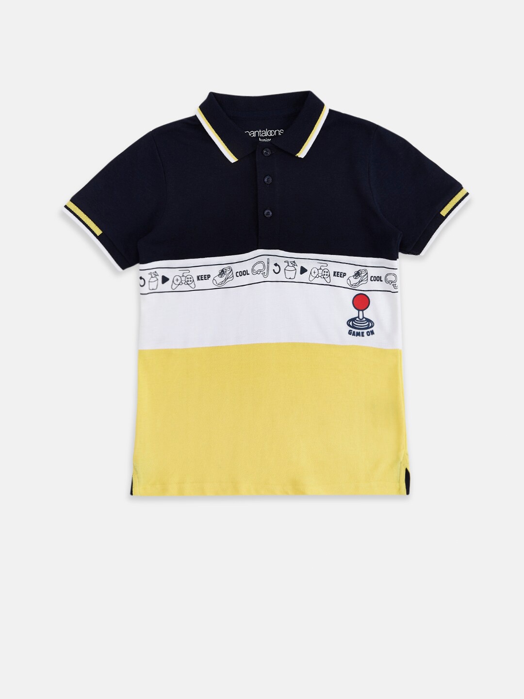 

Pantaloons Junior Boys Yellow & Black Colourblocked Polo Collar T-shirt