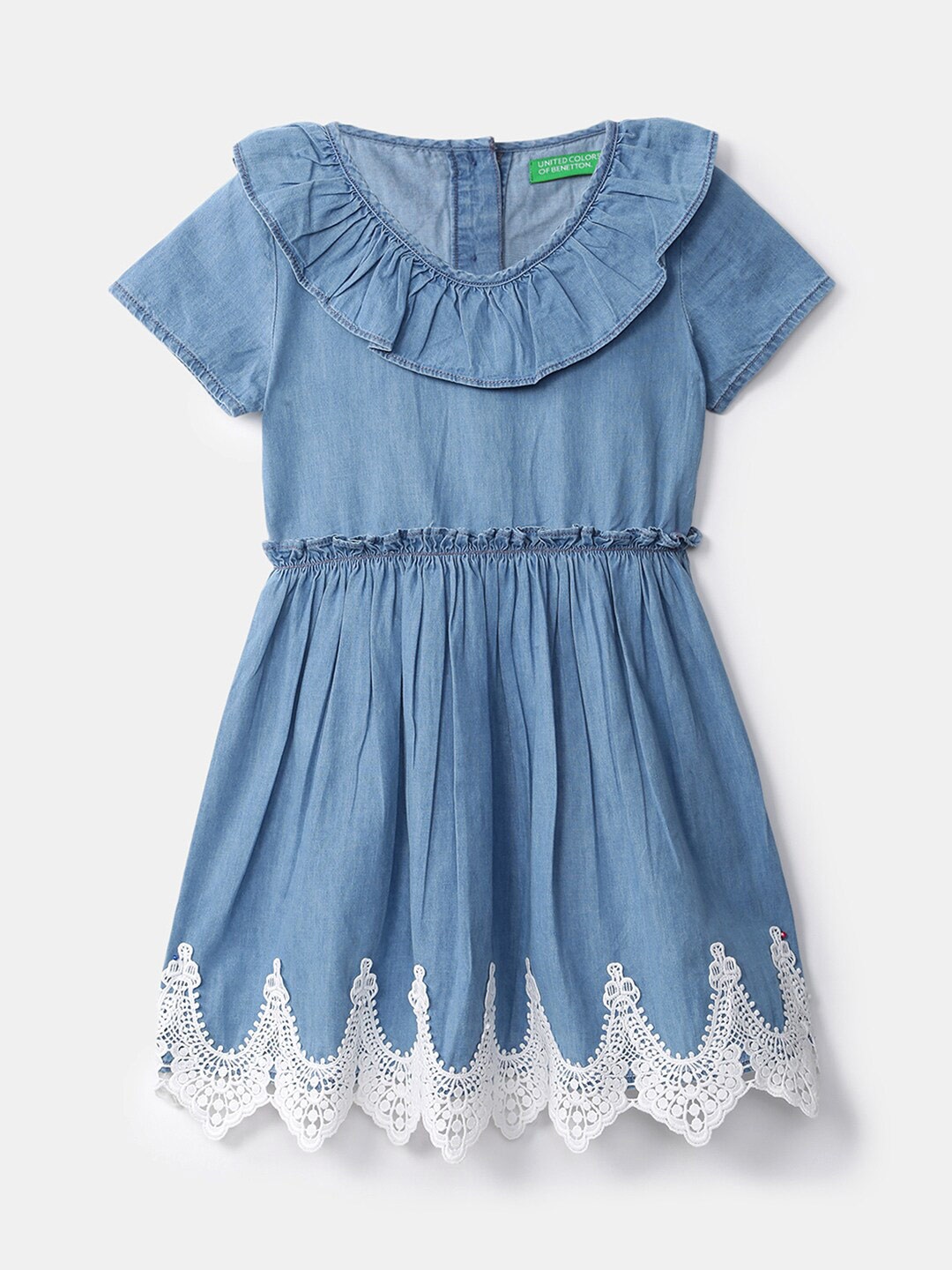 

United Colors of Benetton Girls Fit And Flare Blue Denim Dress