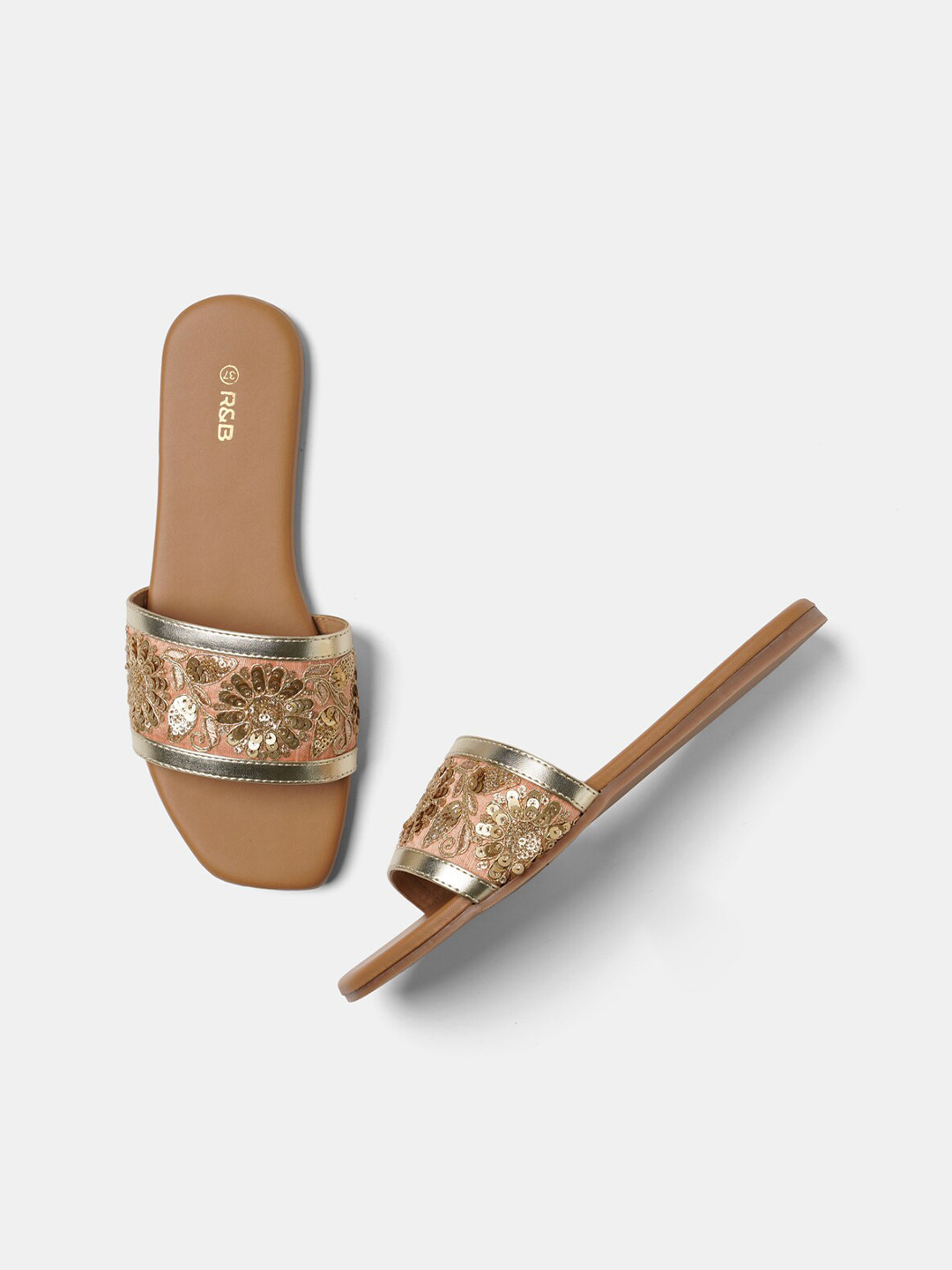 

R&B Women Tan Embellished Leather Ethnic Flats