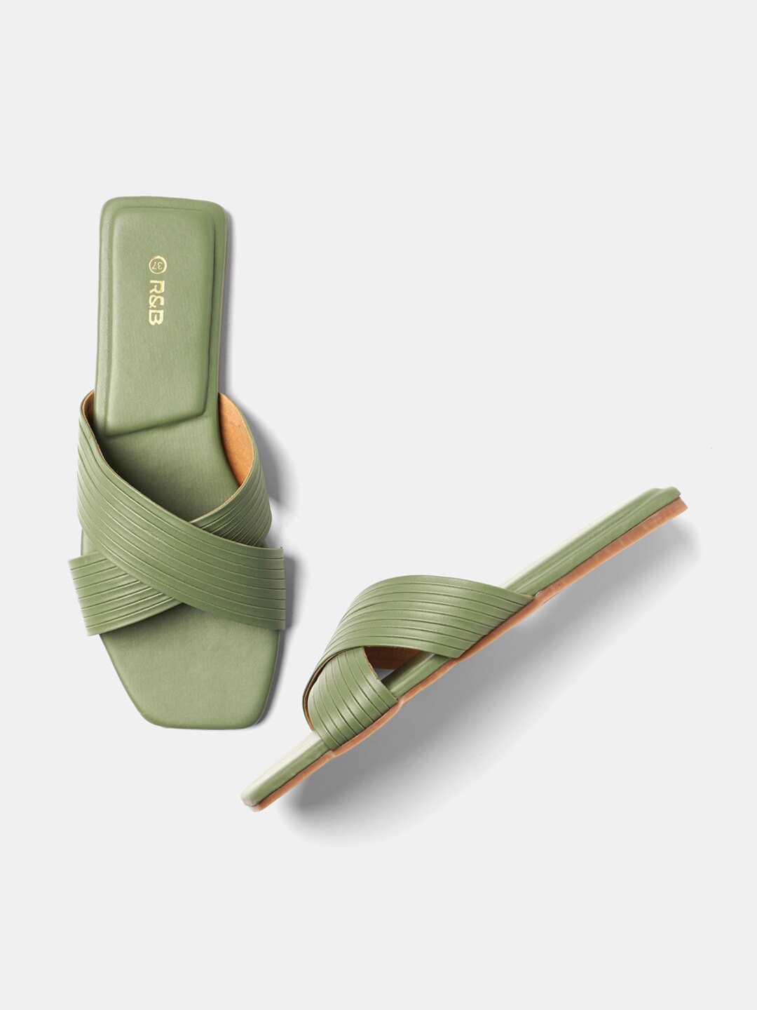 

R&B Women Green Solid Open Toe Flats