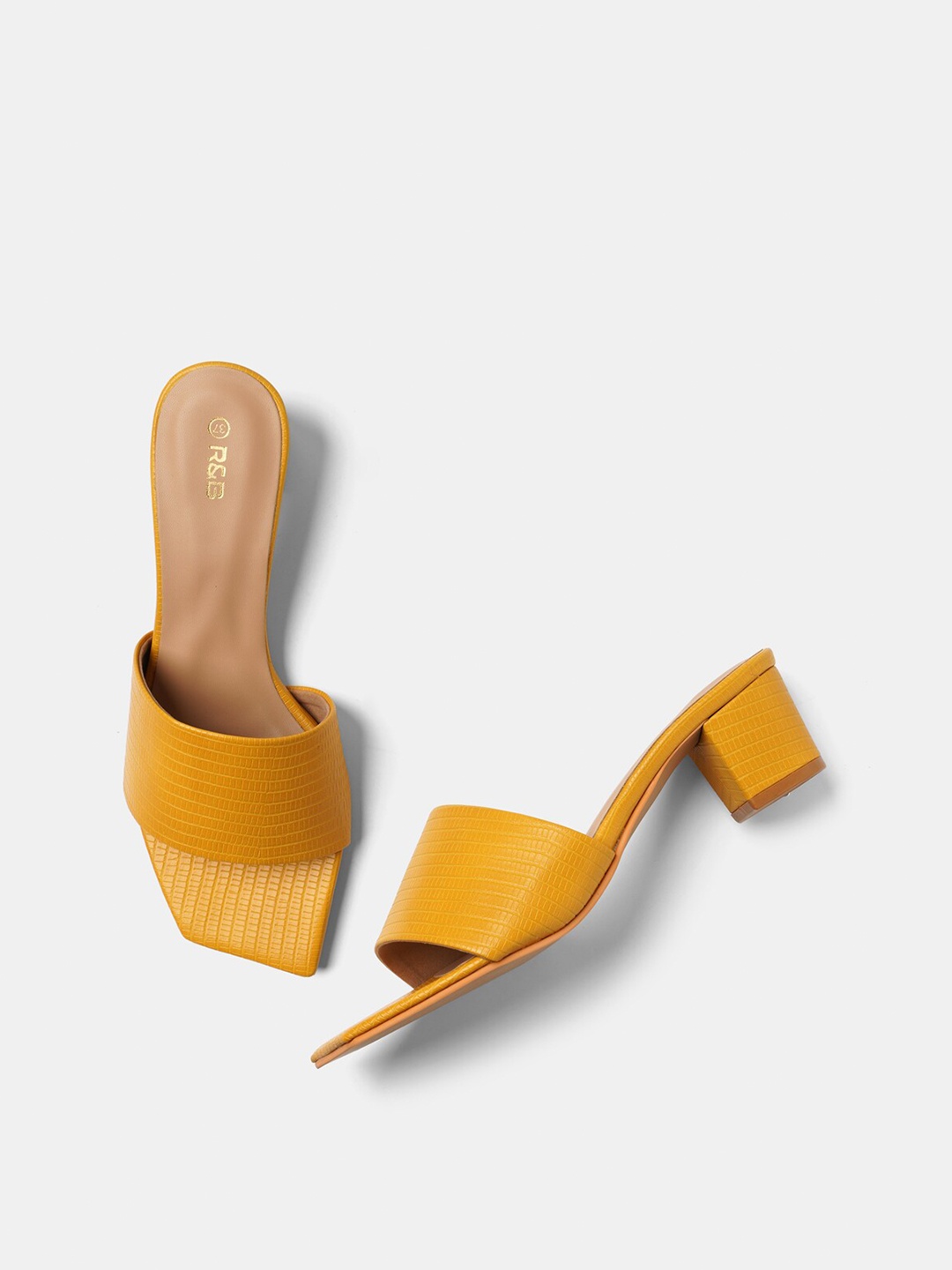 

R&B Women Yellow Solid PU Block Heels