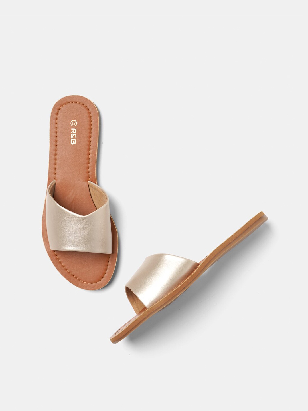 

R&B Women Tan & Gold Open Toe Flats