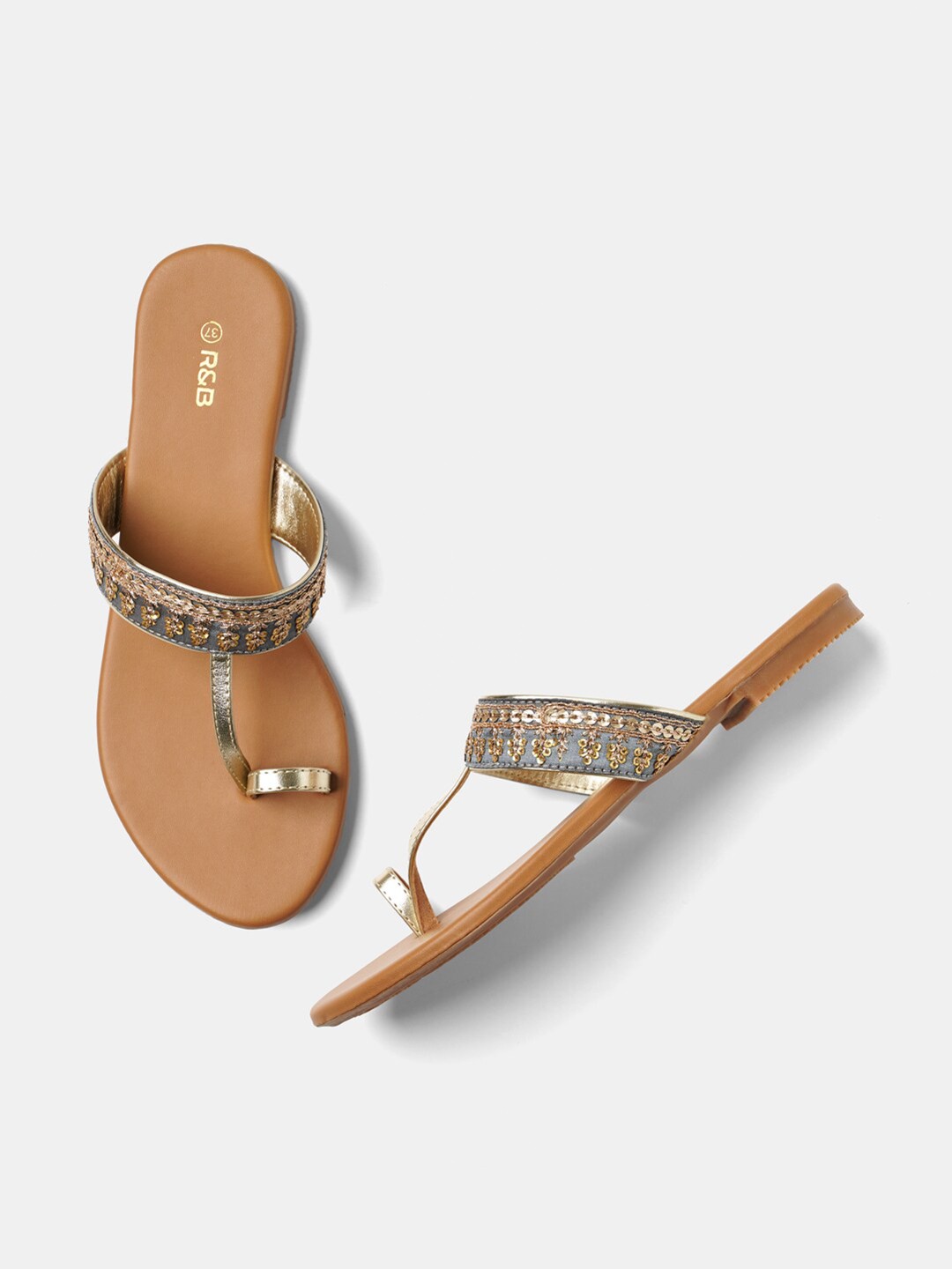 

R&B Women Peach-Coloured & Tan One Toe Flats