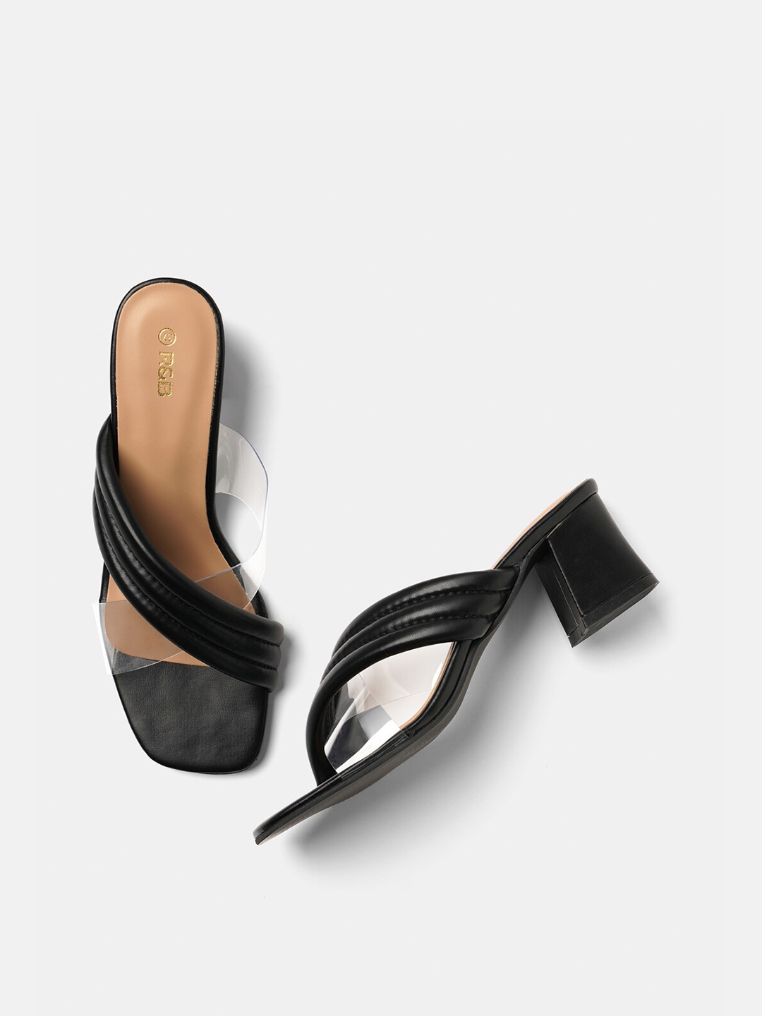 

R&B Women Black & Transparent PU Block Heels