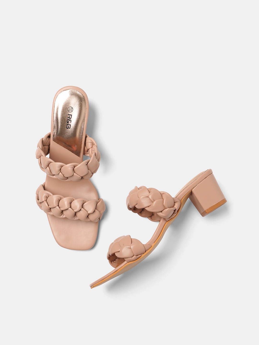 

R&B Women Pink Braided PU Block Heels