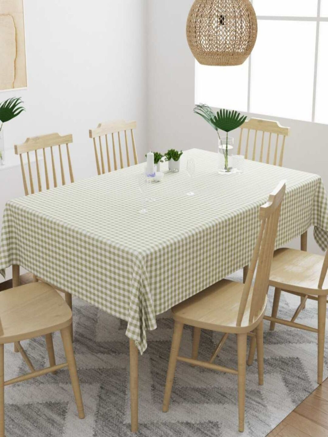 

haus & kinder Unisex Green Cotton Printed Table Cloth for 6 Seater Dining Table