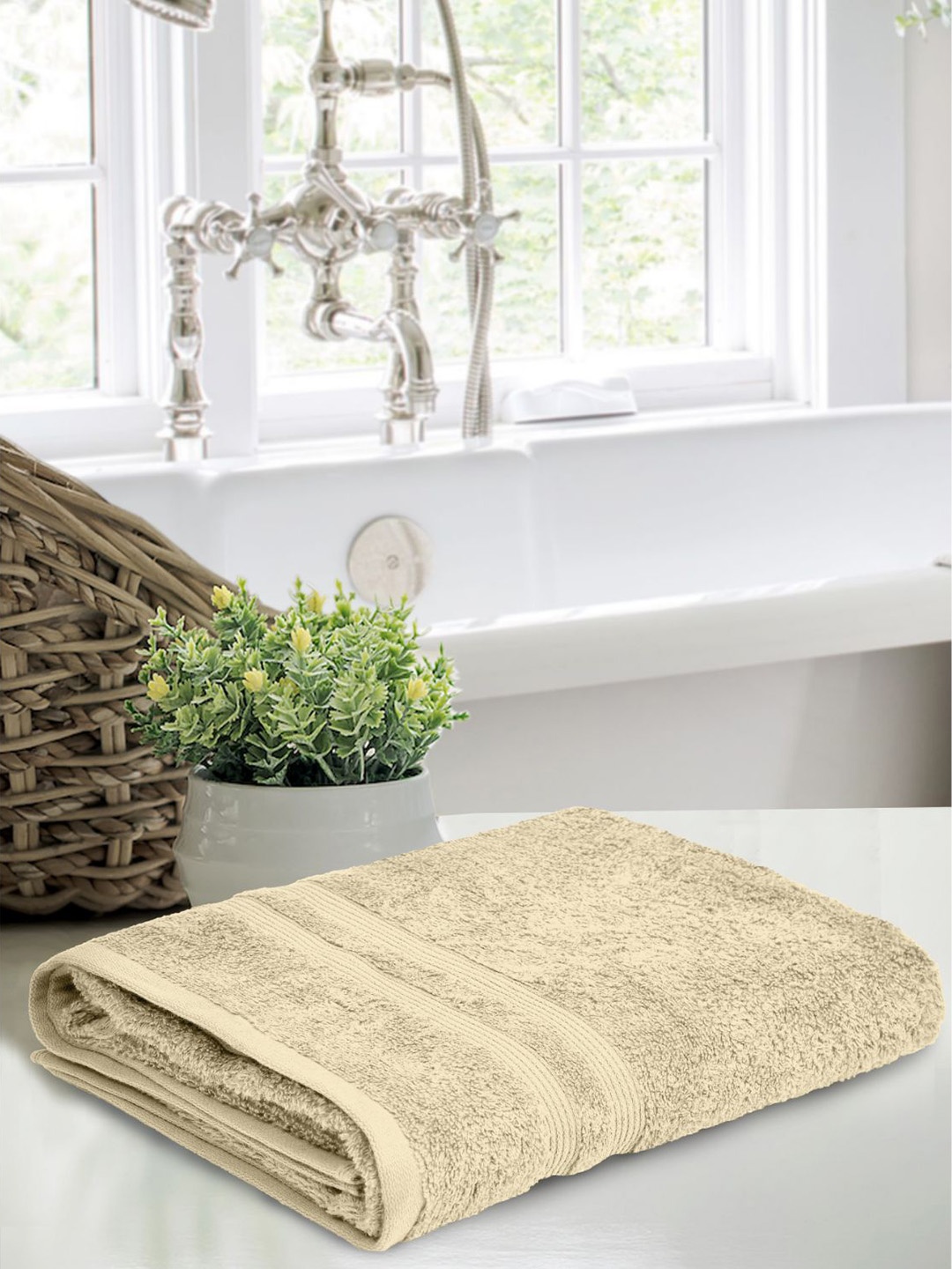 

haus & kinder Pack Of 2 Beige & Blue Pure Cotton Bath Towels