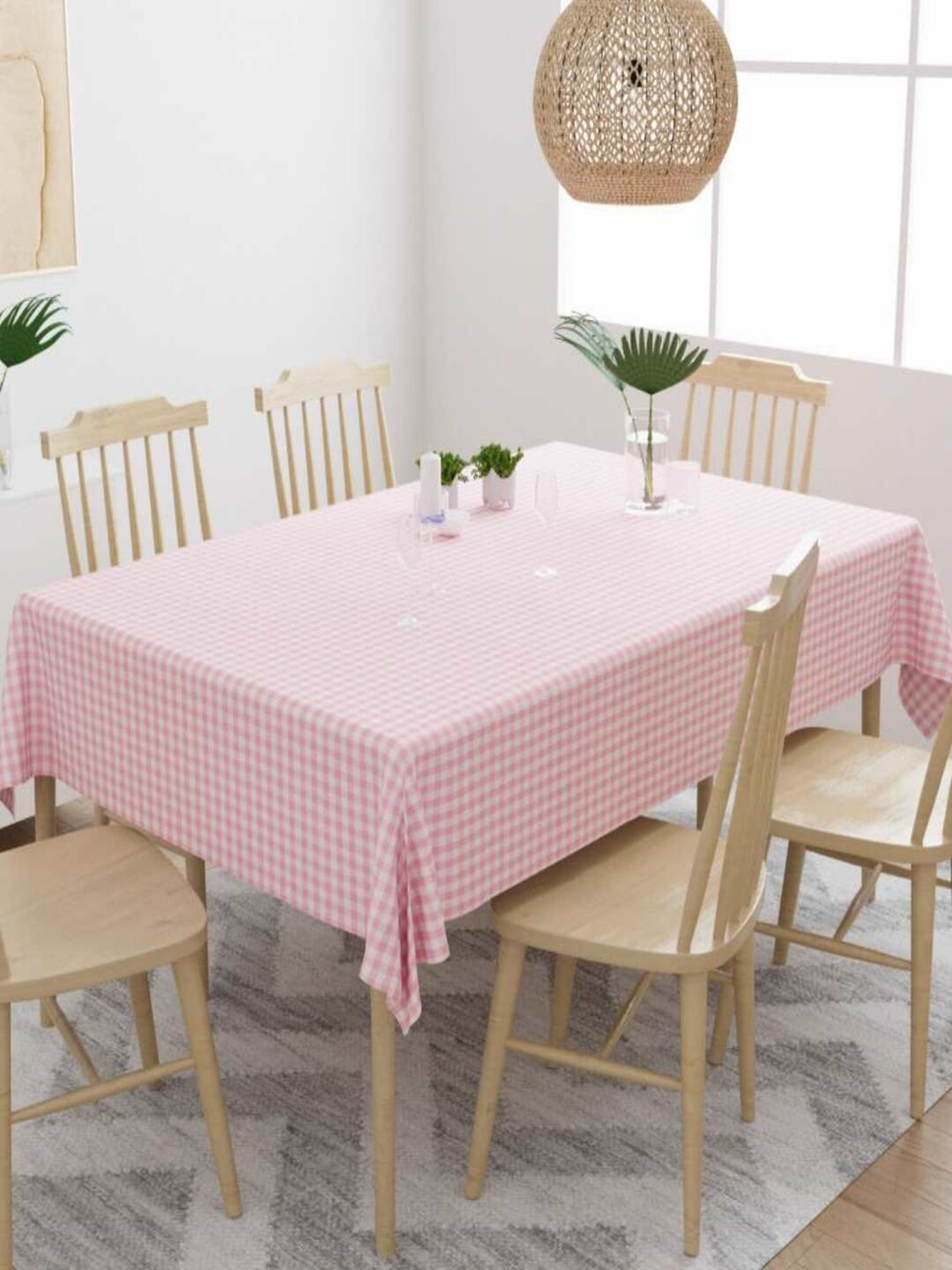 

haus & kinder Pink Checked 6-Seater Pure Cotton Table Cloth