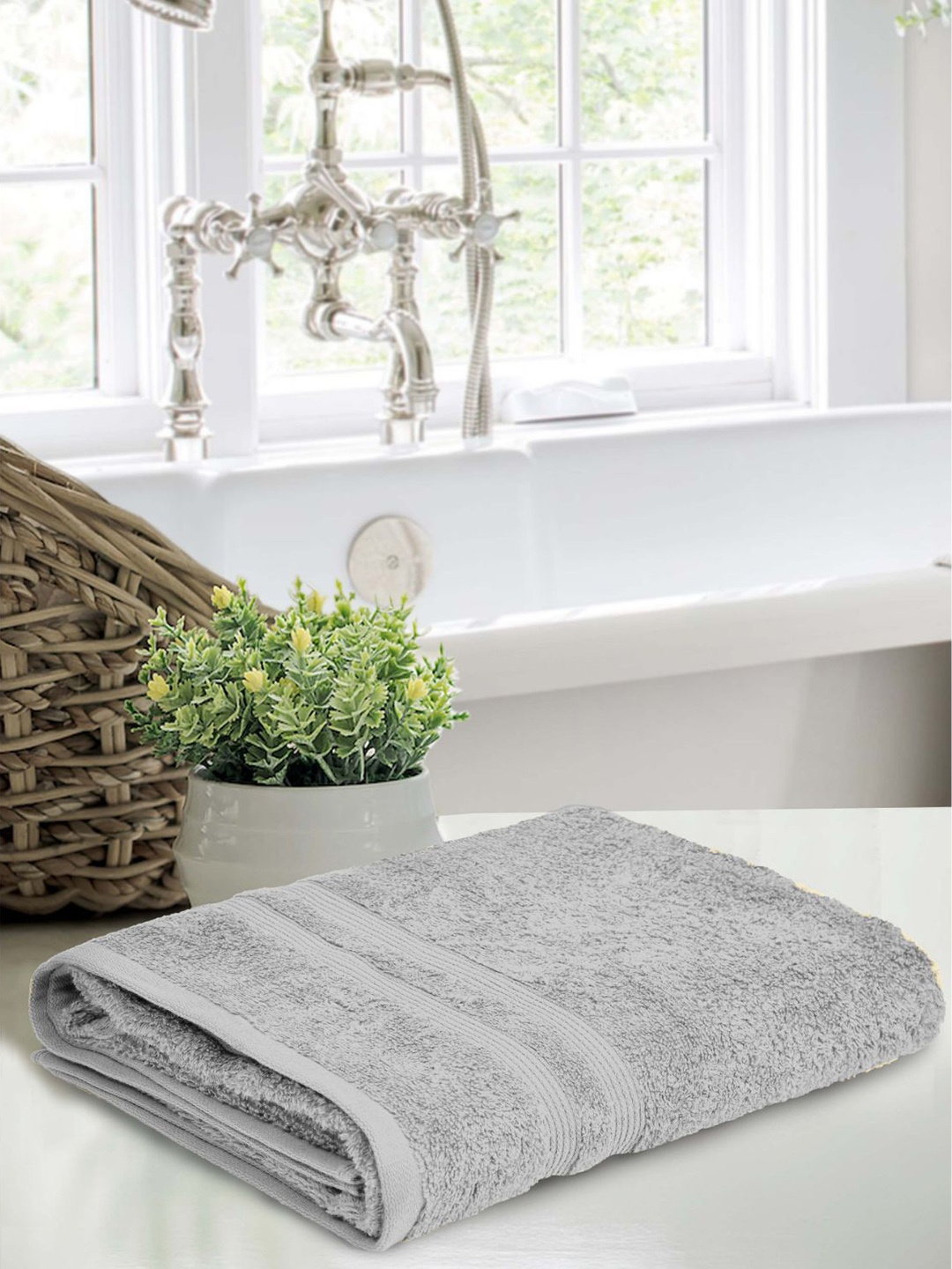 

haus & kinder Pack of 2 Grey and Blue 500 GSM Cotton Zero Twist Bath Towels