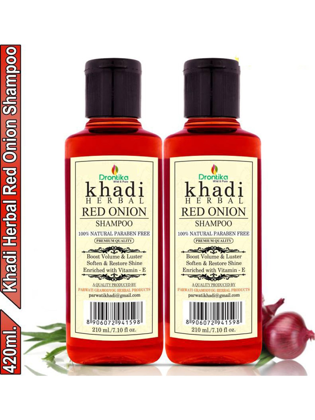 

DRONTIKA Set of 2 Khadi Herbal 100% Natural Paraben Free Red Onion Shampoo - 210 ml Each
