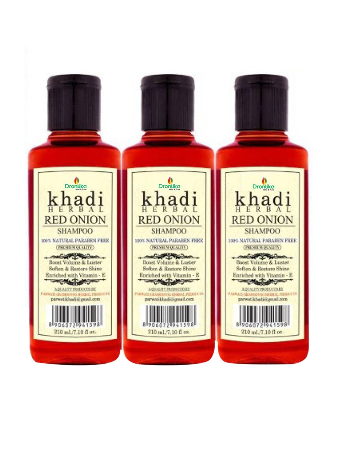 

DRONTIKA Set of 3 Khadi Herbal 100% Natural Paraben Free Red Onion Shampoo - 210 ml Each