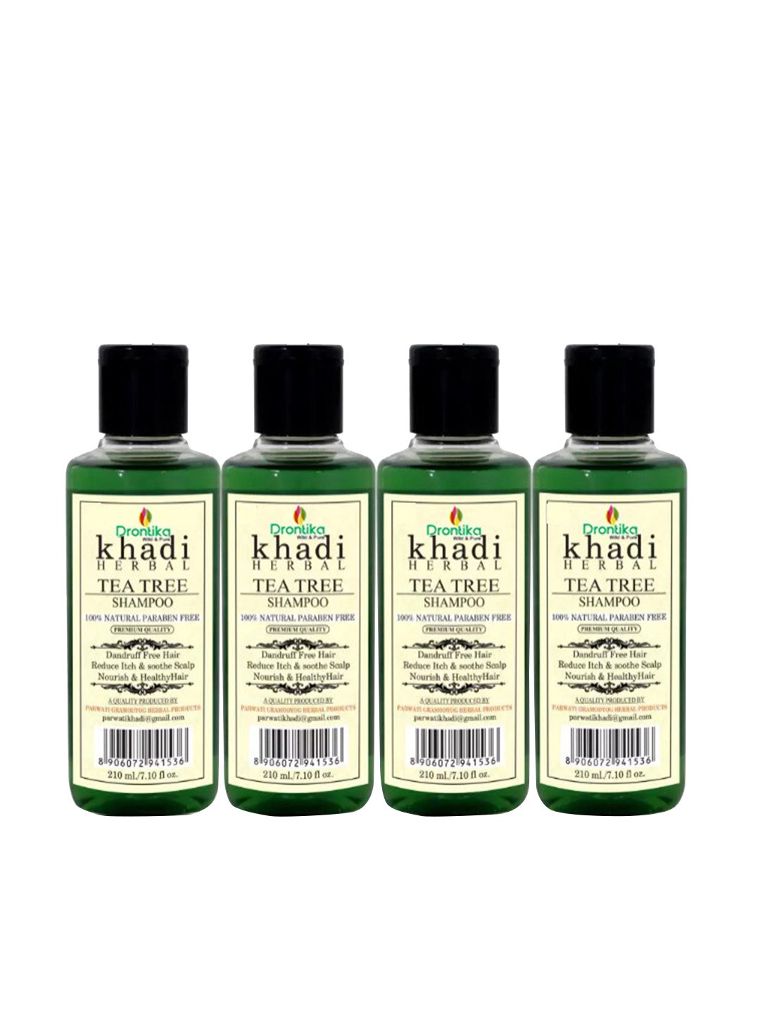 

DRONTIKA Set of 4 Khadi Herbal Natural Paraben Free Tea Tree Shampoo - 210 ml Each, Green