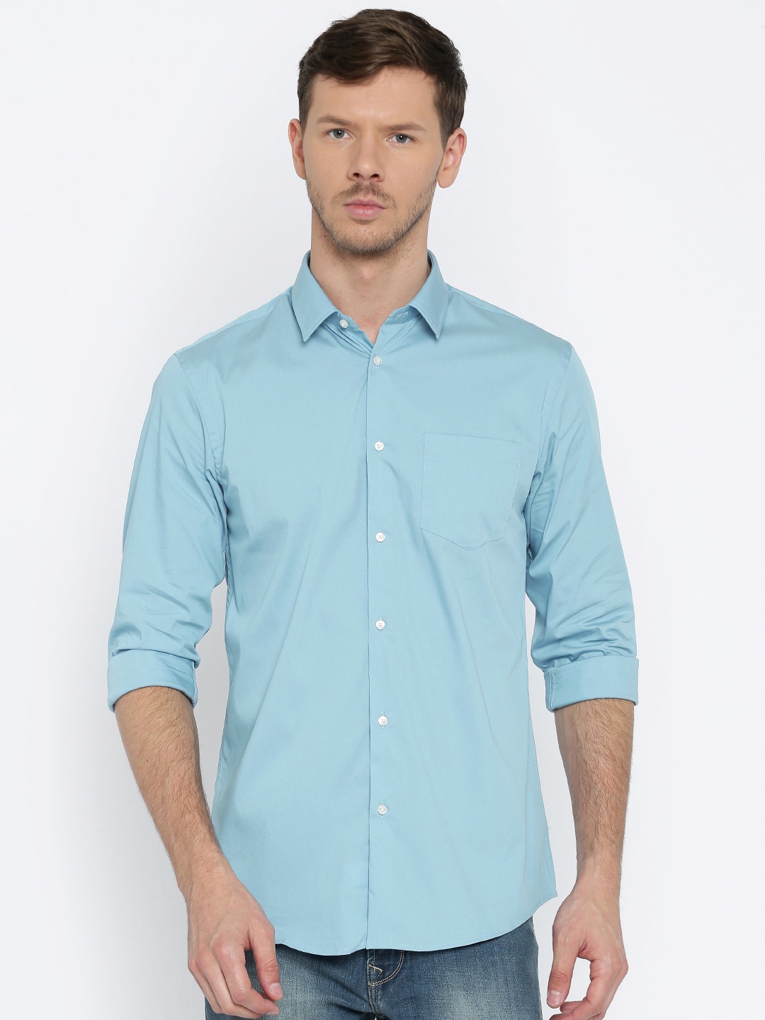 

Arrow New York Men Blue Snug Fit Solid Casual Shirt