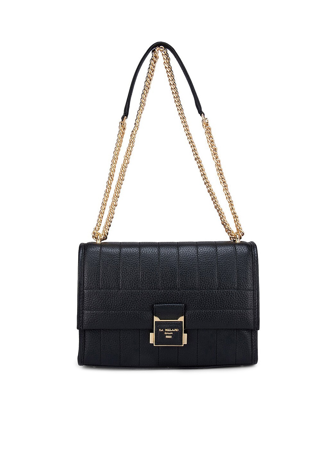 

Da Milano Black Textured Leather Structured Sling Bag with Quilted