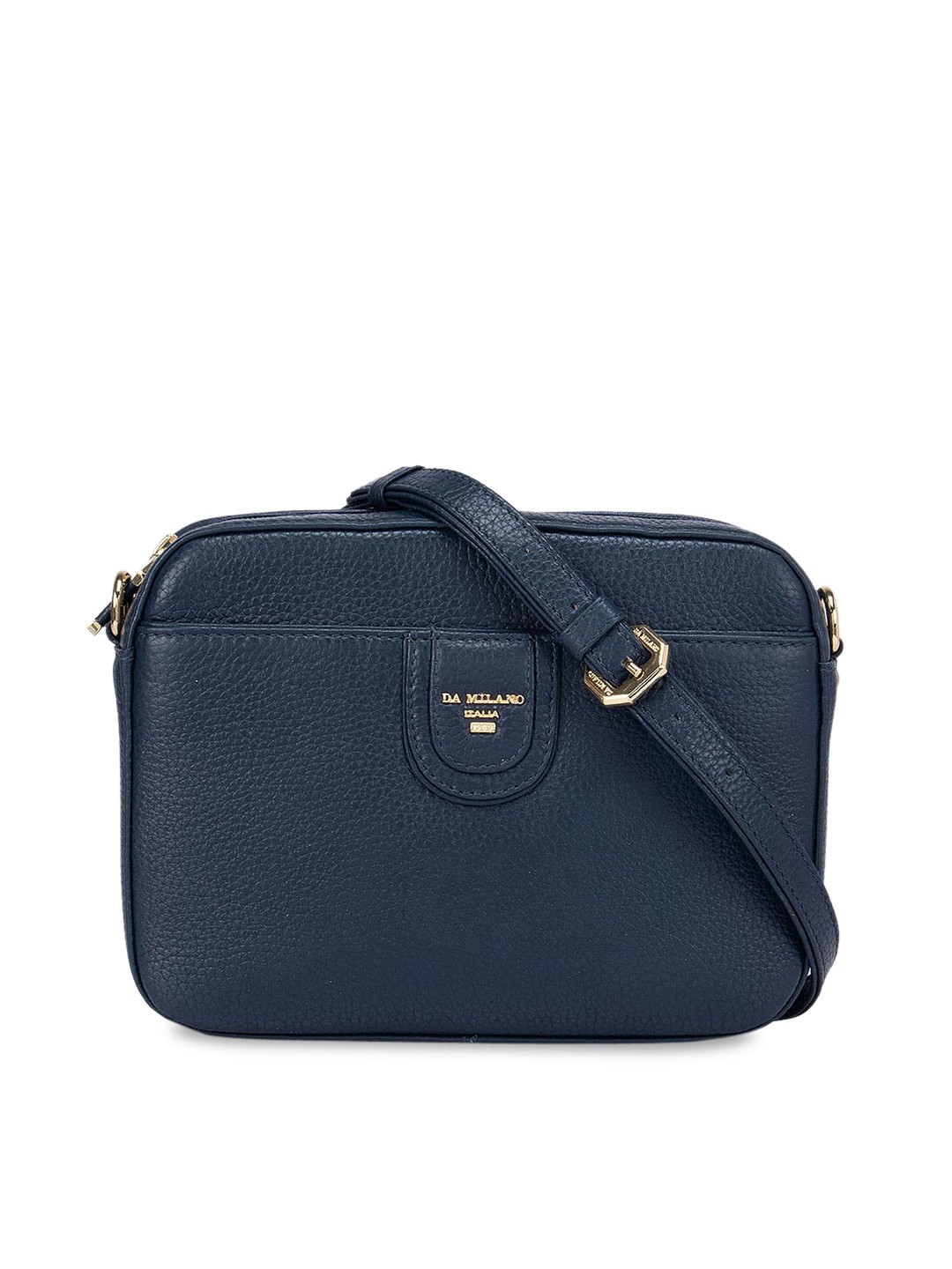 

Da Milano Blue Leather Structured Sling Bag with Quilted