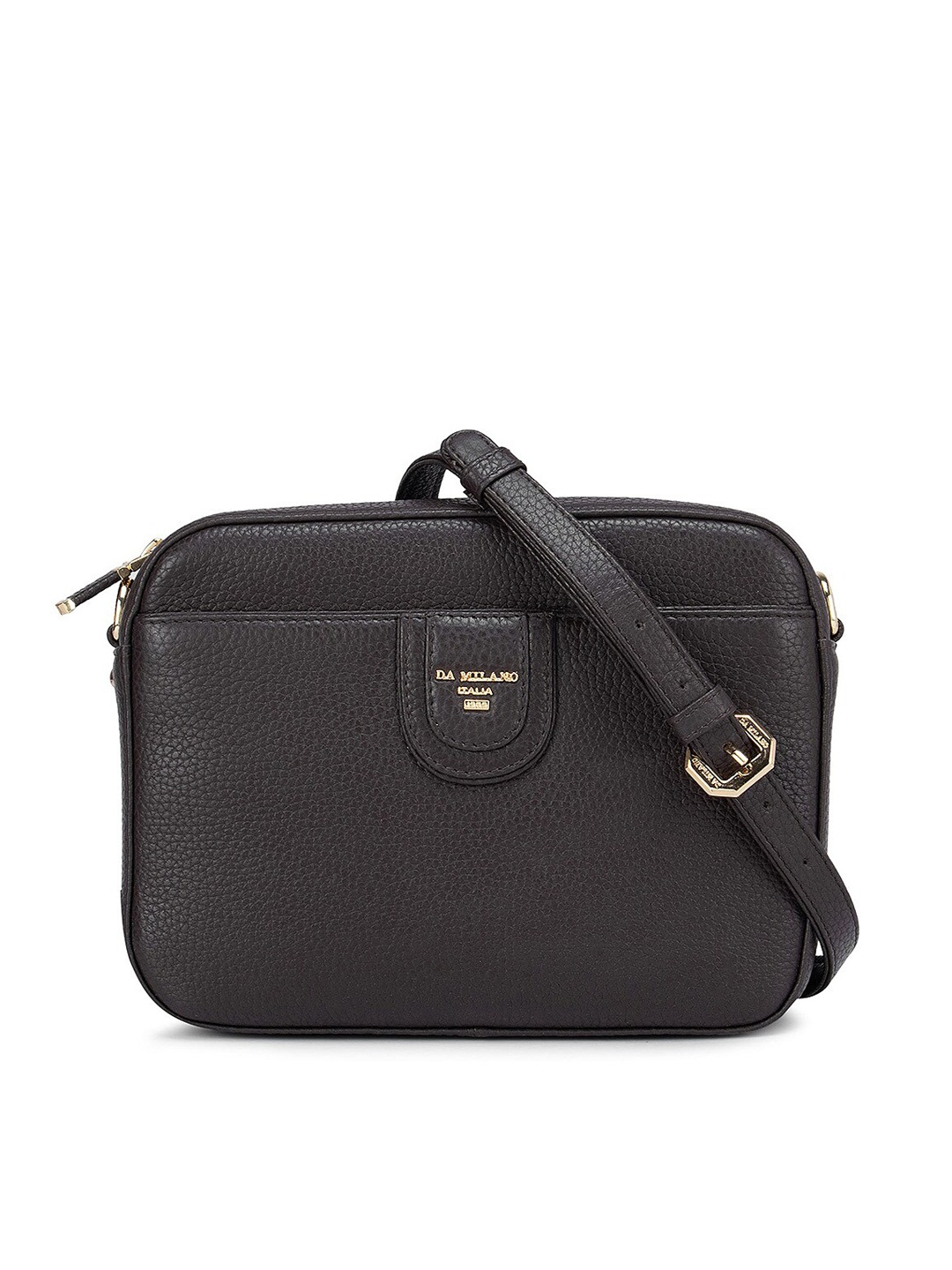 

Da Milano Black Textured Leather Structured Sling Bag
