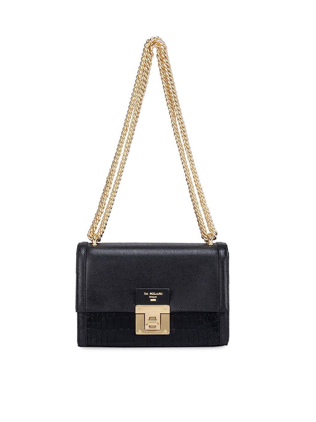 

Da Milano Black Leather Structured Sling Bag