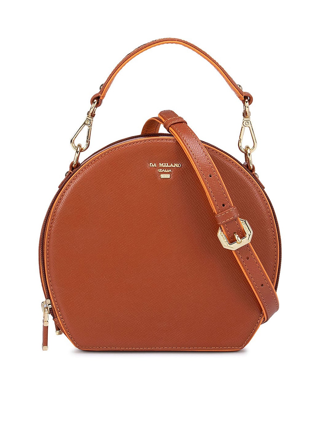 

Da Milano Orange Leather Half Moon Handheld Bag