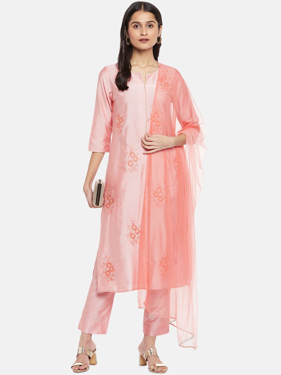 

RANGMANCH BY PANTALOONS Women Pink Floral Embroidered Regular Kurta Sets With Dupatta