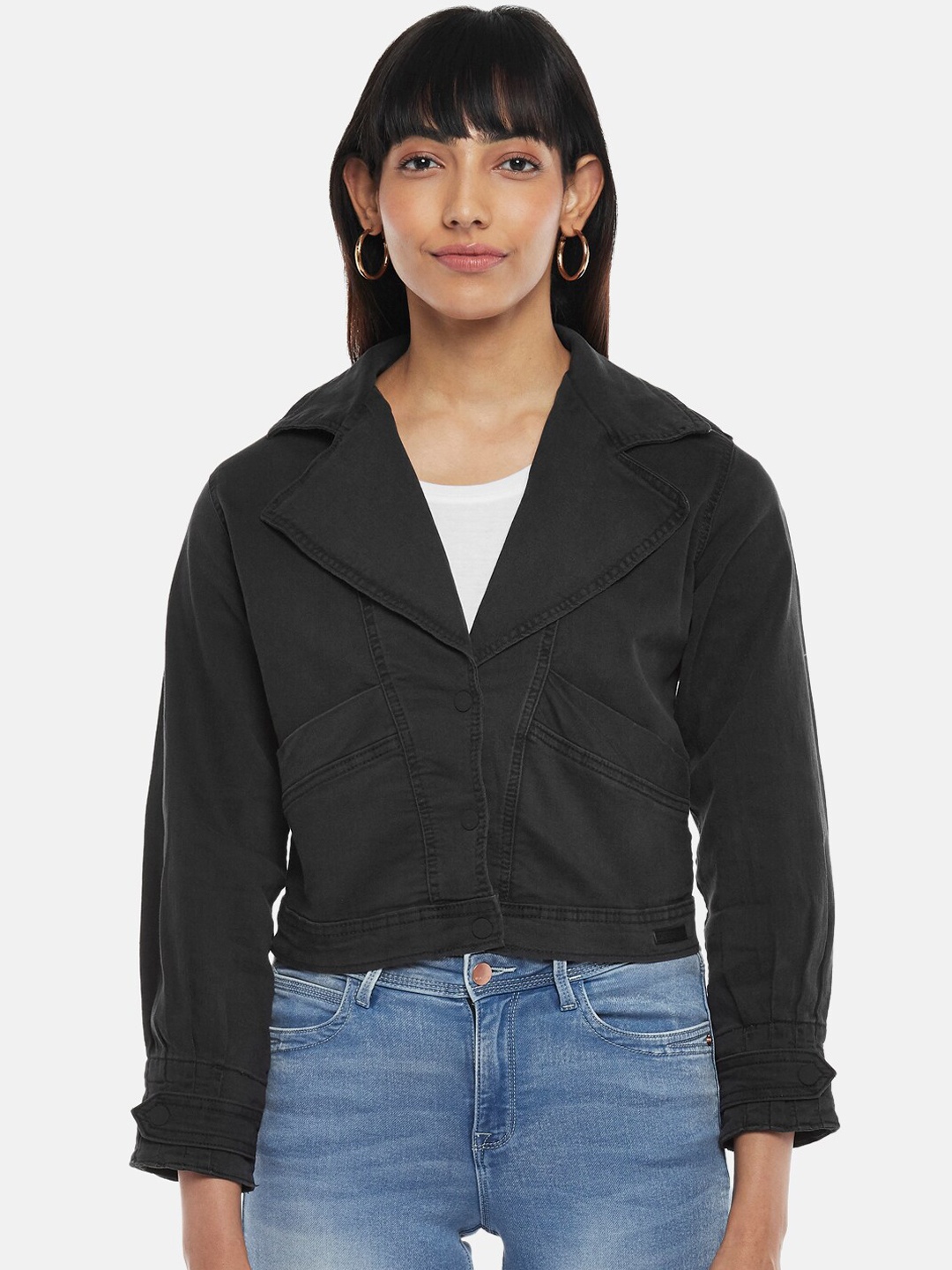 

SF JEANS by Pantaloons Women Black Crop Tailored Jacket