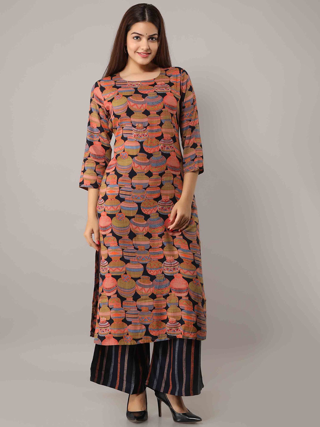 

KALINI Women Multicoloured Printed Thread Work Kurta with Palazzos, Multi