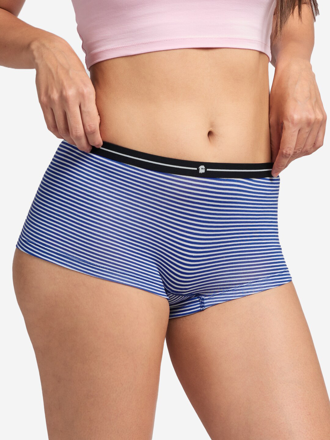 

The Souled Store Women Blue Striped Boy-Shorts Briefs