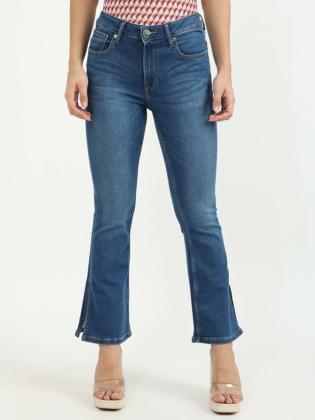 

United Colors of Benetton Women Blue Bootcut Low Distress Light Fade Jeans
