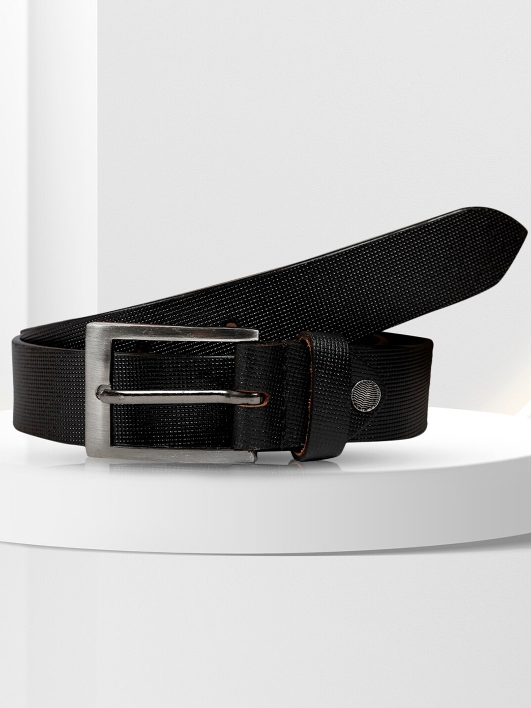 

WELBAWT Men Black Textured Leather Belt