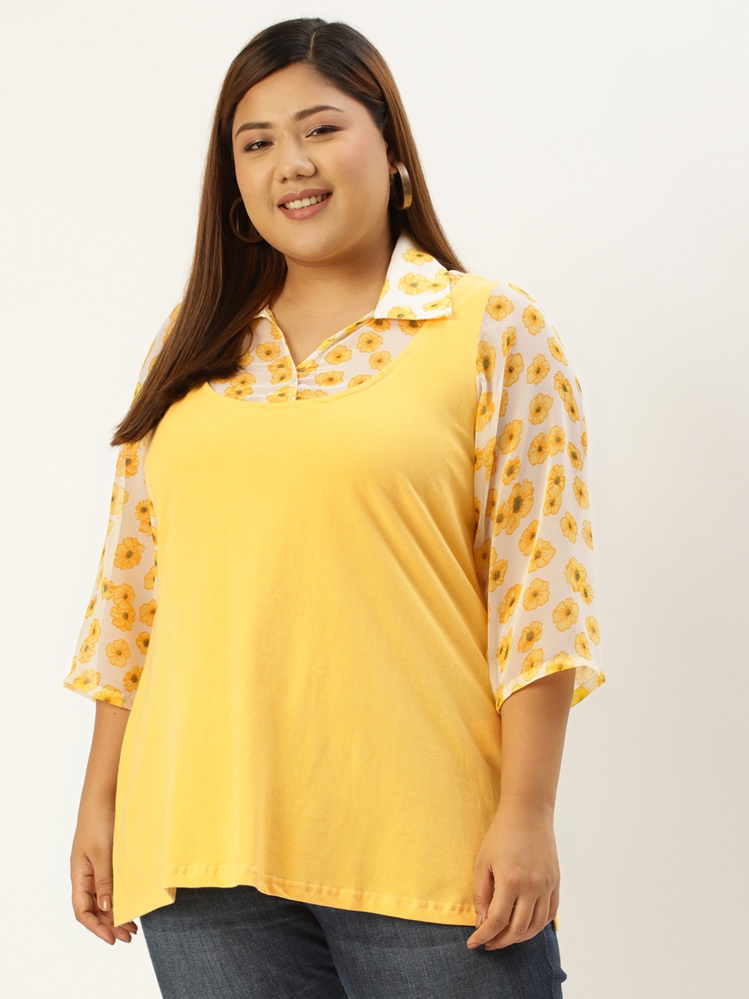 

theRebelinme Plus Size Women Yellow Solid Top