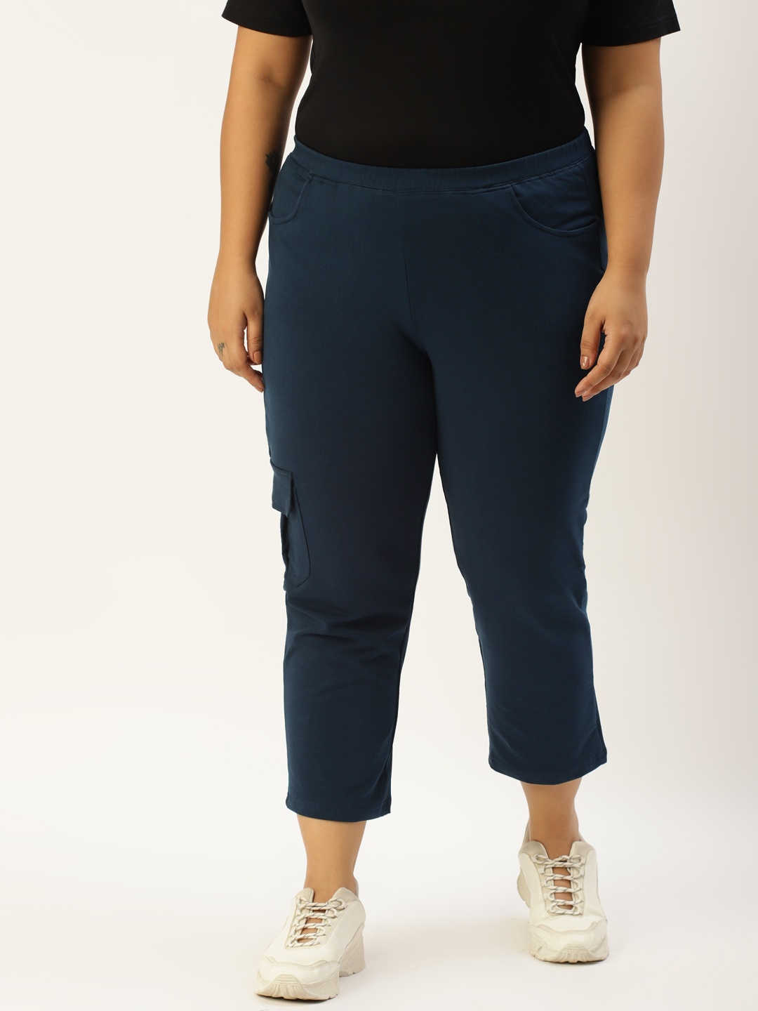 

theRebelinme Plus Size Women Navy Blue Solid Capris