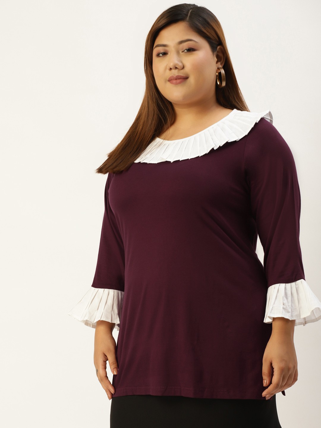 

theRebelinme Plus Size Women Purple Solid Top