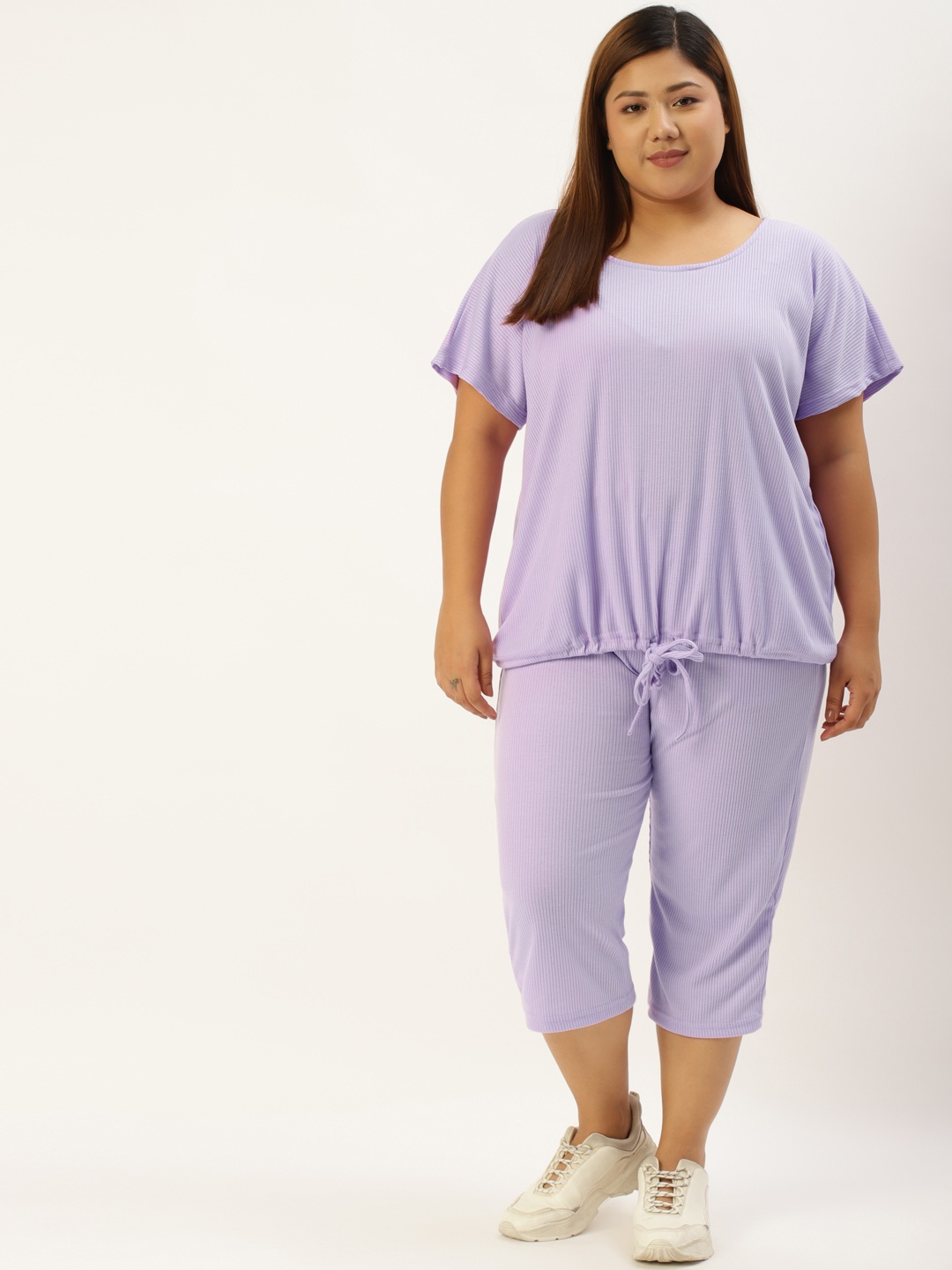 

theRebelinme Women Plus Size Lavender Ribbed Top & Capri Set