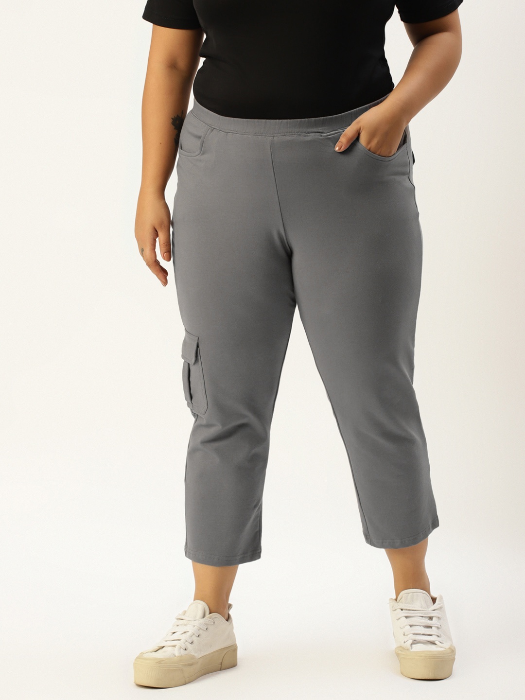 

theRebelinme Plus Size Women Grey Capris