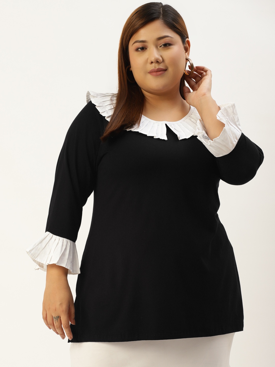 

theRebelinme Plus Size Women Black Solid Top